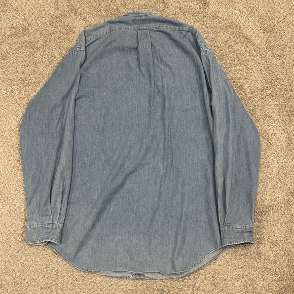 Vintage Polo Ralph Lauren Denim Band Collar Shirt Mens Large Cotton Long Sleeve - Picture 3 of 8